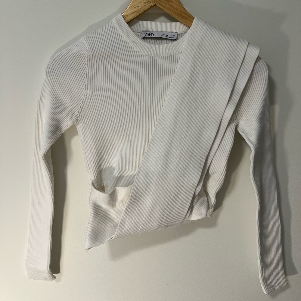ZARA cropped rib tie waist sweater